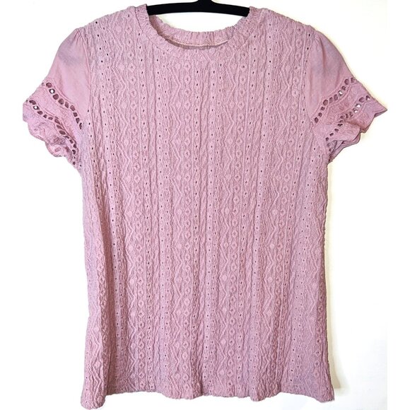 SHEIN Tops - Pink Lace Short Sleeve Top By Shein Size M EU 38 US 6 Womens Lightweight Knit